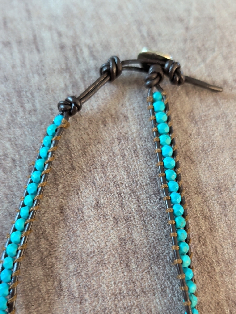 Turquoise Faceted Beaded Leather Necklace - Unisex Jewelry